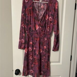 LuLaRoe Burgundy Floral Wrap-Style Long Sleeve Dress